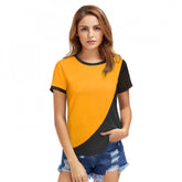 Yellow polyester knitting western wear t-shirt for women, solid pattern on front